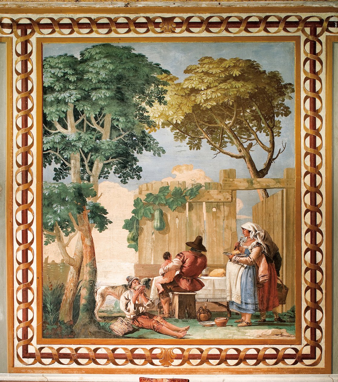 Parasztcsalád az asztalnál, a rusztikus jelenetek szobájából, a Foresteriában (Vendégház) 1757 alkotó: Giovanni Domenico Tiepolo