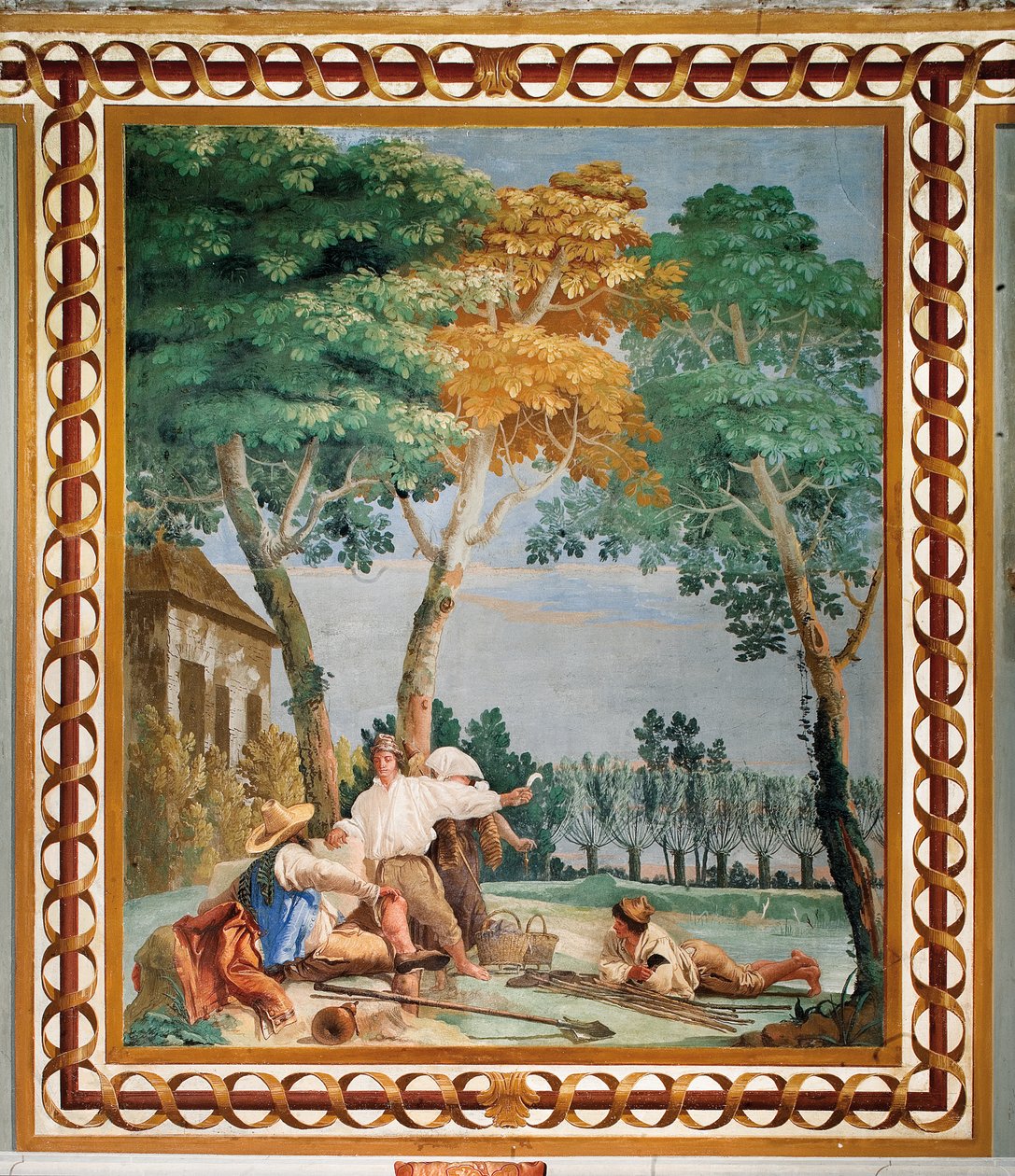 A parasztok pihennek a rusztikus jelenetek szobájából, a Foresteriában, 1757 alkotó: Giovanni Domenico Tiepolo