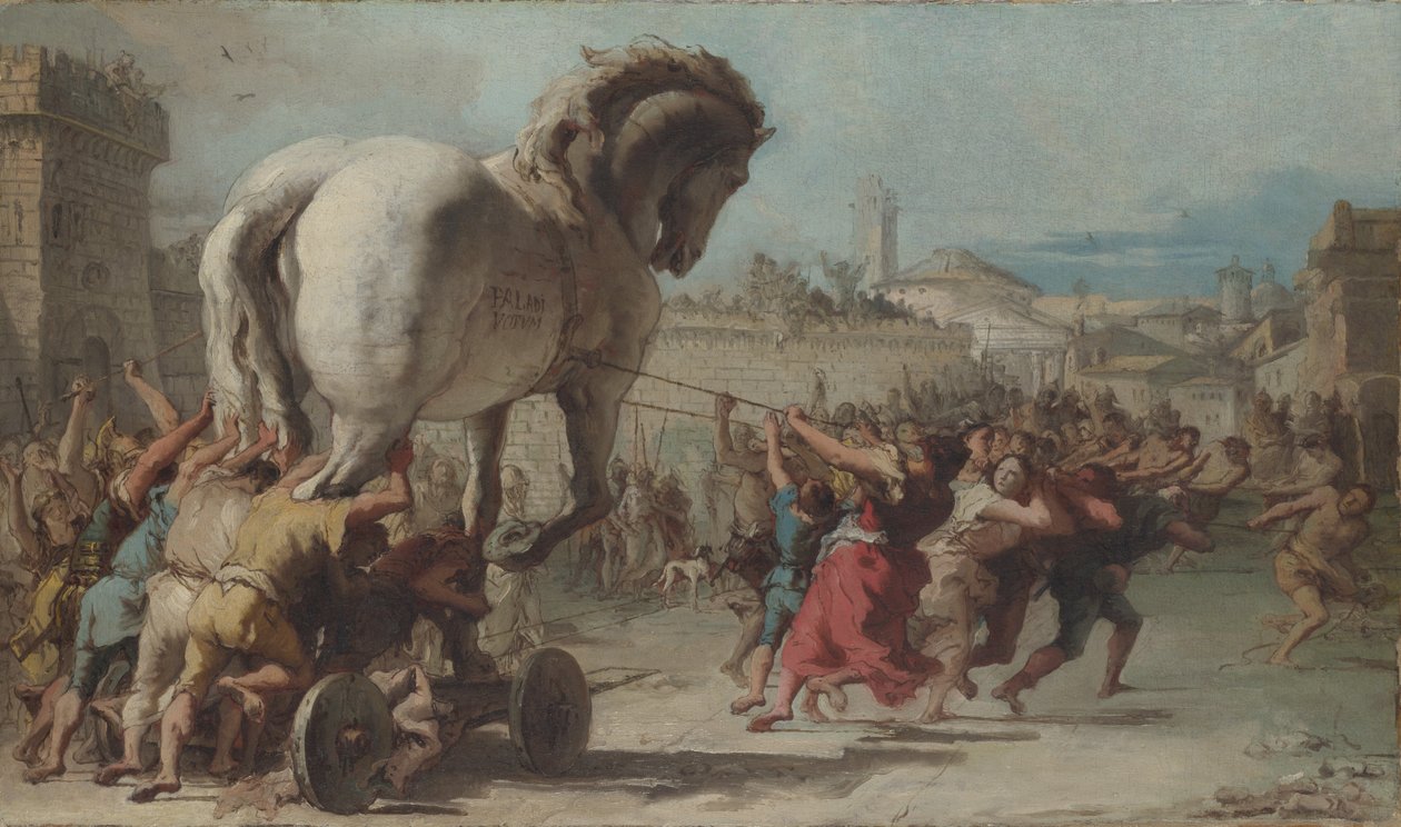 A trójai faló körmenete Trójába, 1760 körül alkotó: Giovanni Domenico Tiepolo