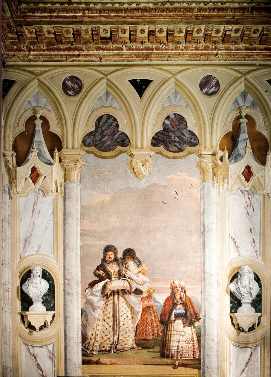 A téli séta a gótikus pavilon terméből, a Foresteriában, 1757 alkotó: Giovanni Domenico Tiepolo