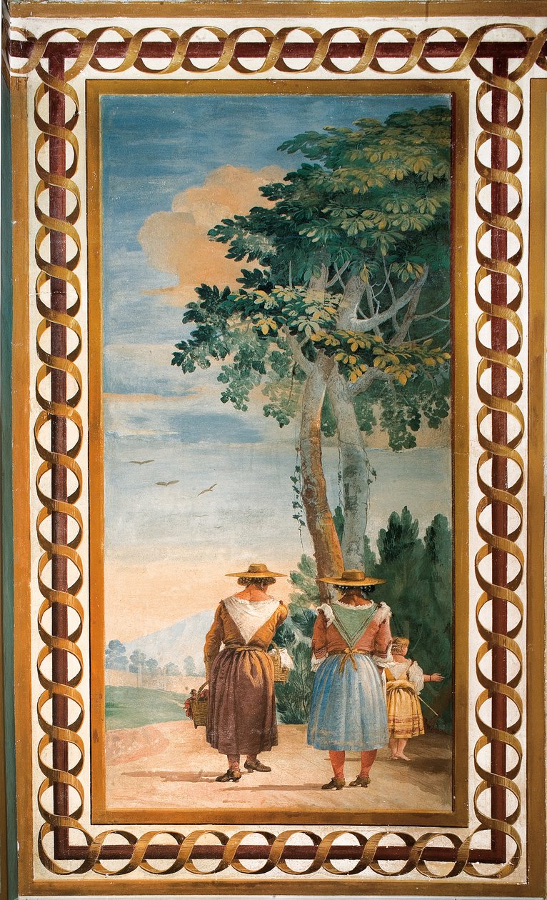 Három paraszt hátulról, a rusztikus jelenetek szobájából, a Foresteriában, 1757 alkotó: Giovanni Domenico Tiepolo