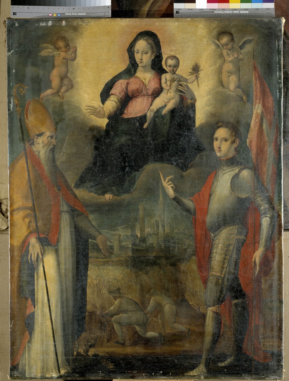 Madone és gyermek a szentekkel Mercuriale (Forli város védőszentje) és Valeriano (olaj a táblán) alkotó: Gianfrancesco Modigliani