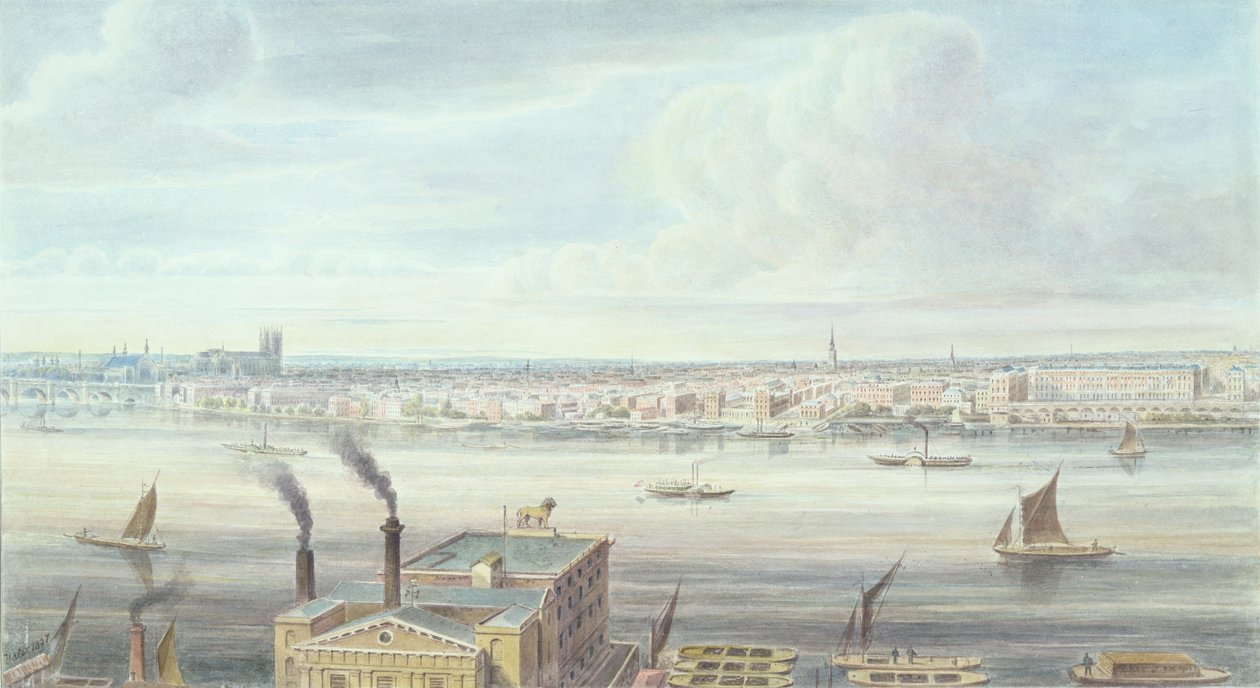 Szép kilátás Londonra a Westminster hídtól az Adelphiig, 1837 alkotó: Gideon Yates