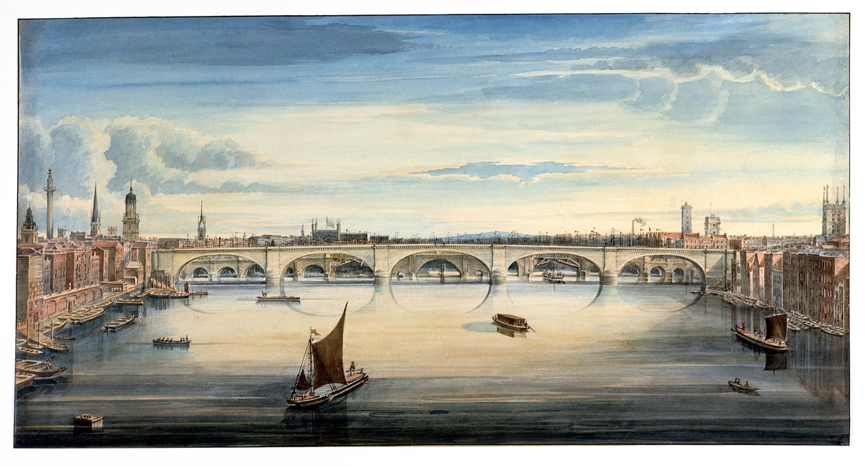 A New London Bridge és az Old London Bridge nyugati képe, 1830 alkotó: Gideon Yates