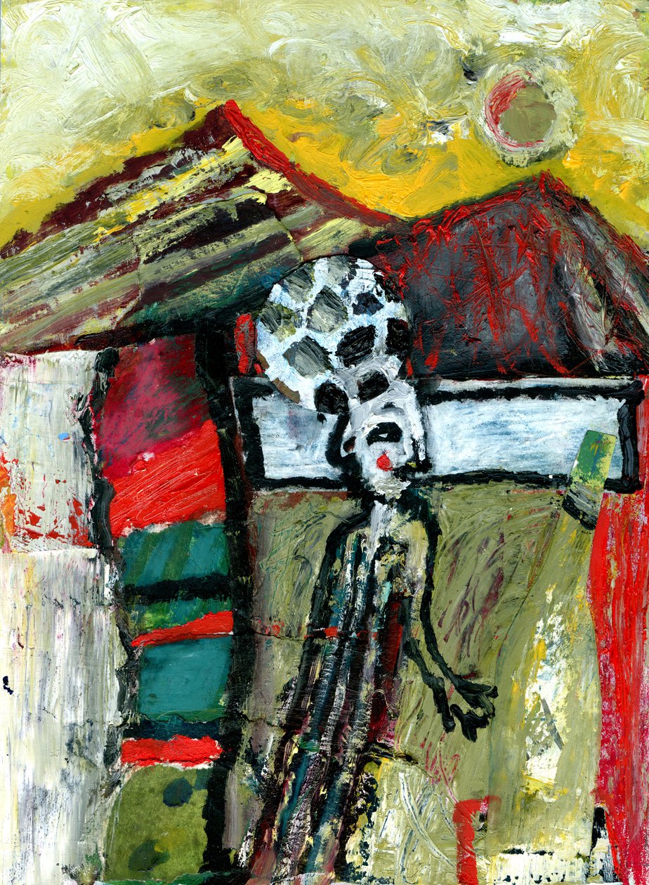 Futball a hegyekben, 2015 (vegyes média gesso táblán) alkotó: Gigi Sudbury