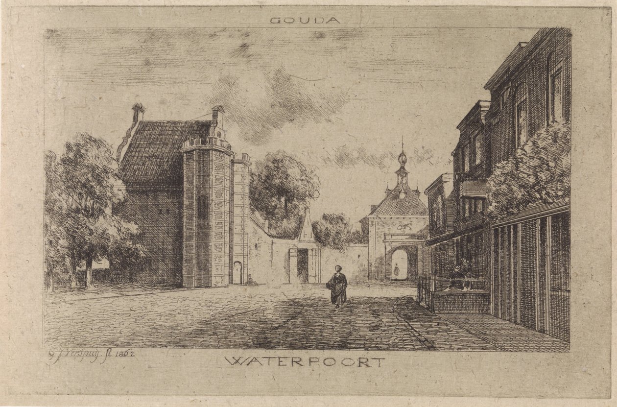Kilátás a Waterpoort-ra Goudában alkotó: Gijsbertus Johannes Verspuy
