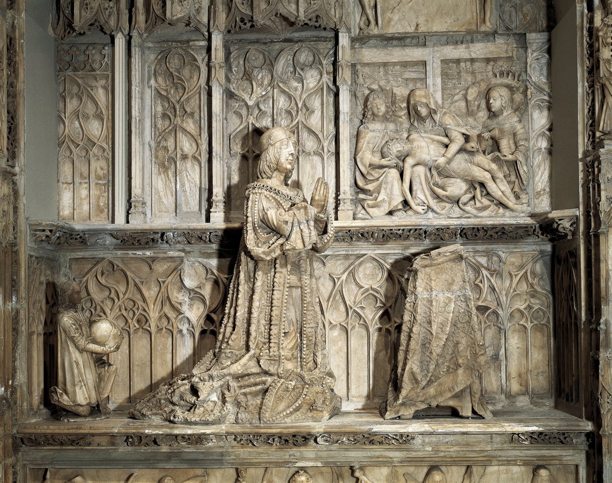 Gótikus művészet: Padillai János sírja (1490-1521). Hidalgo és kasztíliai forradalmár, aki a kasztíliai közösségek háborújában való részvételéről ismert. Gil of Shiloh (1486-1501) márványszobra, 1500 körül. Burgos, Burgosi ​​Múzeum alkotó: Gil de Siloe