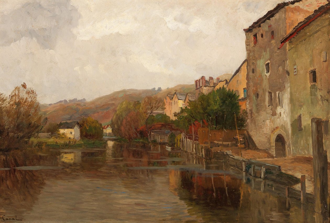 Folyami táj házakkal alkotó: Gilbert von Canal