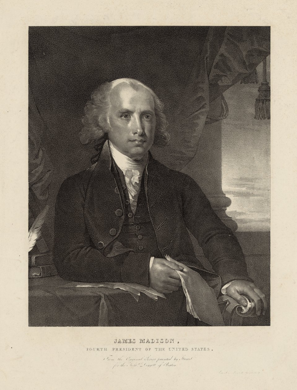 James Madison, az Egyesült Államok negyedik elnöke, 1828 körül (litho) alkotó: Gilbert (after) Stuart
