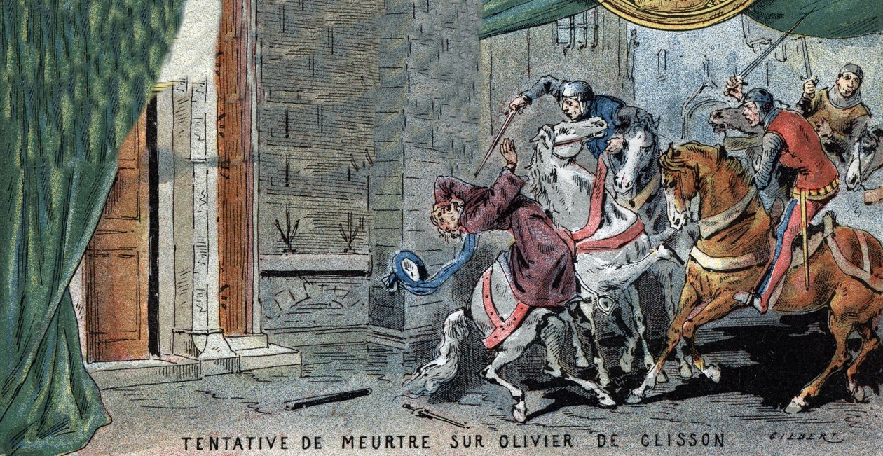 Gyilkossági kísérlet Olivier V de CLISSON (1336-1407) connetable francais-on. Gilbert illusztrációja, 19. század vége. alkotó: Gilbert