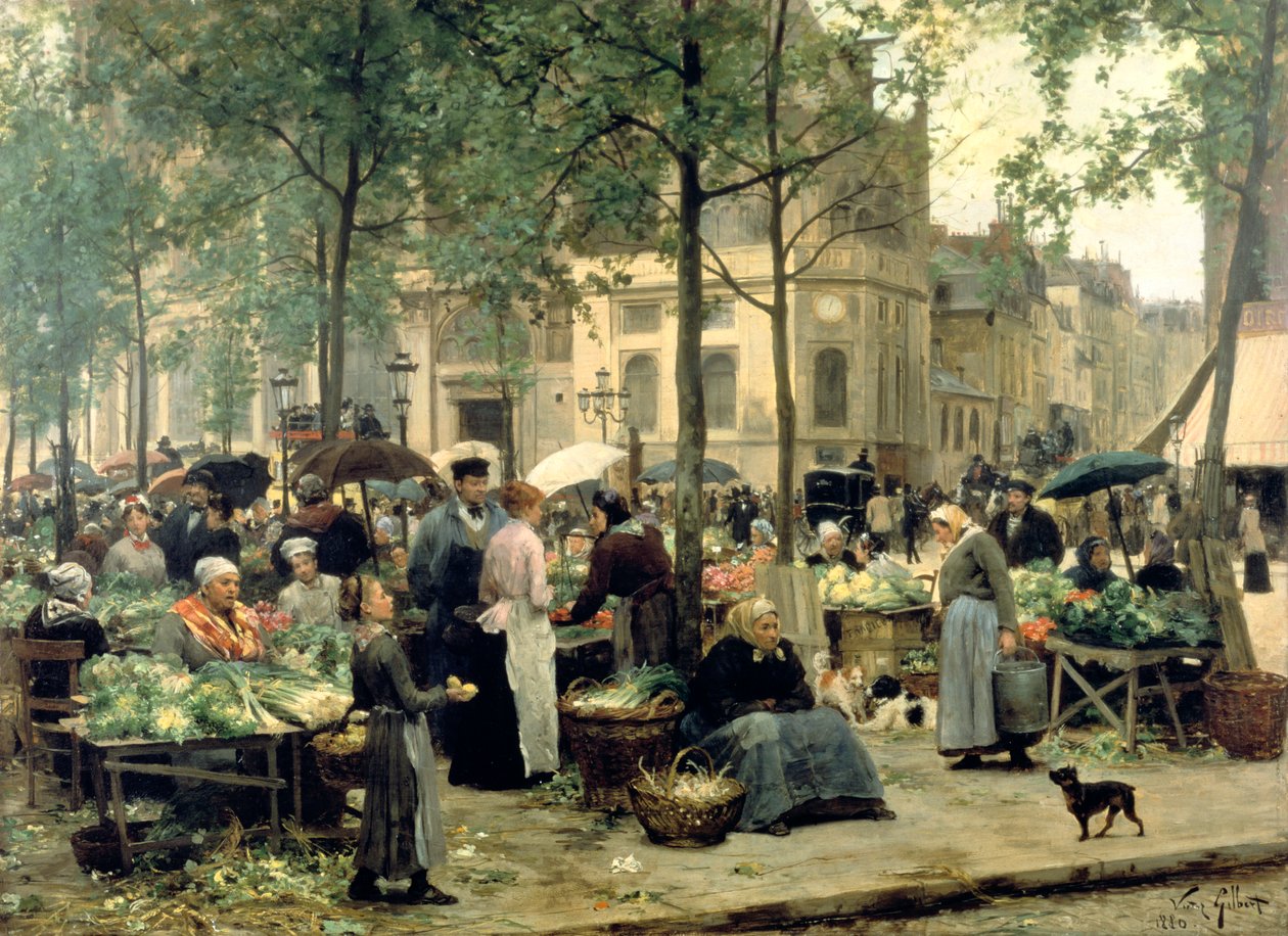 A piactér, Párizs, 1880 alkotó: Gilbert Victor Gabriel