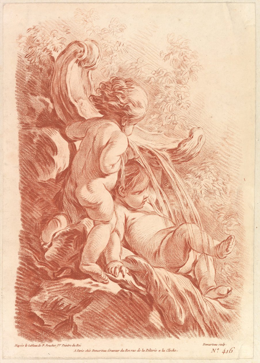 Szökőkút két Ámorral, kb. 1773. alkotó: Gilles Demarteau