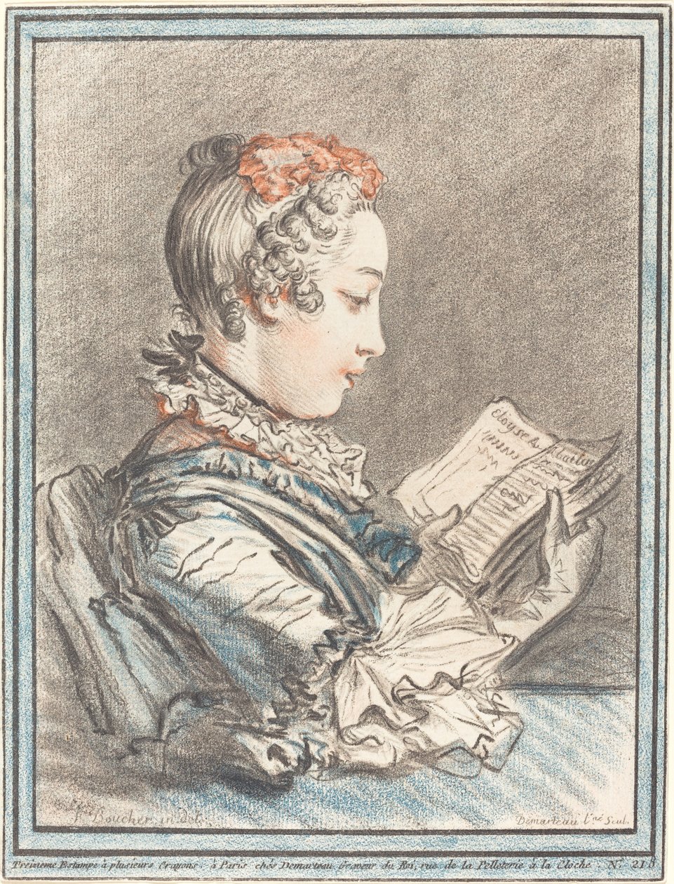 Fiatal lány, aki Héloise-t és Abélardot olvassa, 1770. alkotó: Gilles Demarteau