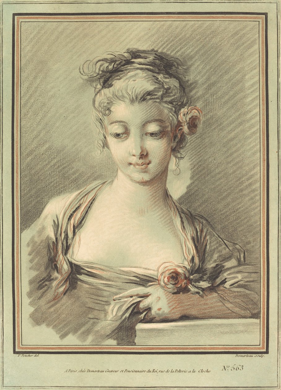 Fiatal nő egy rózsával alkotó: Gilles Demarteau, the Elder after François Boucher