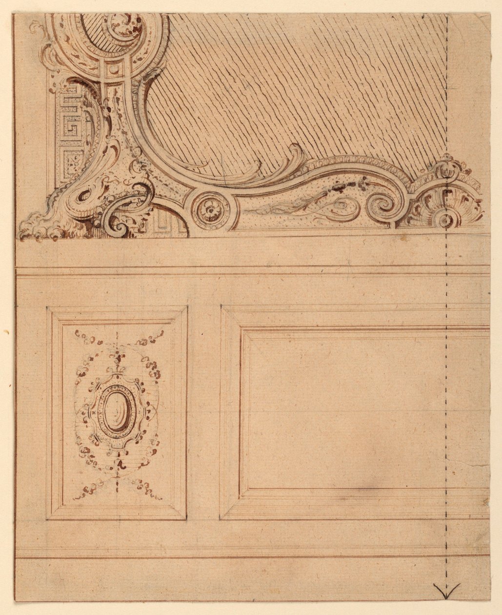 Rajz, Egy falpanel alsó részének terve, 1714 alkotó: Gilles Marie Oppenord