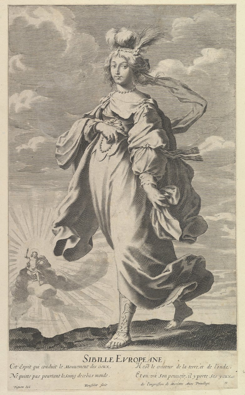 Európai Szibilla, kb. 1635. Alkotók: Gilles Rousselet, Abraham Bosse. alkotó: Gilles Rousselet and Abraham Bosse