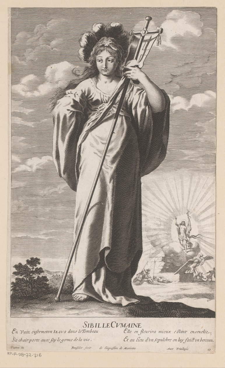Cumae-i Szibilla, Krisztus feltámadásával a háttérben Sibyl Cumaine (cím a tárgyon) Sibyls (sorozat címe) Les Sibylles (sorozat címe) alkotó: Gilles Rousselet