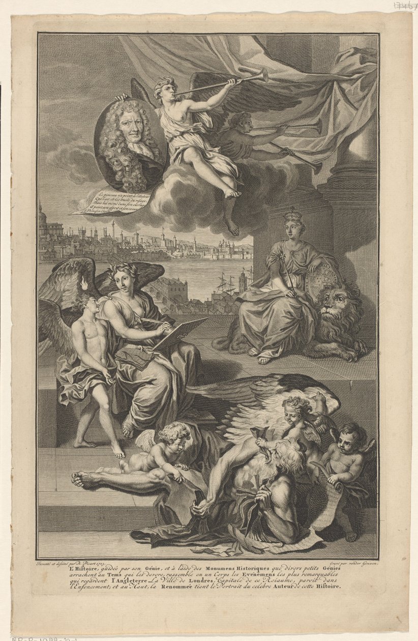 Nagy-Britannia történetének allegóriája Isaac de Larrey portréjával Címoldal ehhez: Isaac de Larrey, Histoire d
