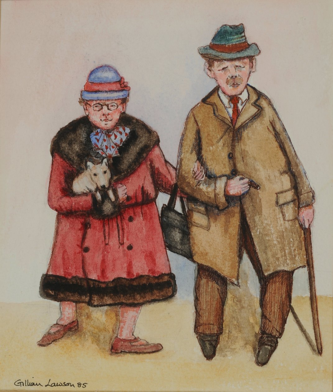 Idős házaspár, 1985 (akvarell, papír) alkotó: Gillian Lawson