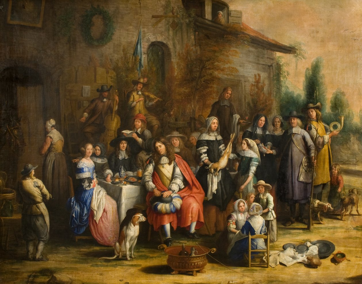 Vadászparti fogadó előtt alkotó: Gillis van (follower of) Tilborgh