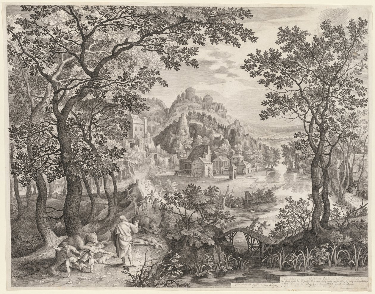 Elizeus megátkozza Béthel gyermekeit, akiket a medvék felfalnak, 1602. alkotó: Gillis van Coninxloo
