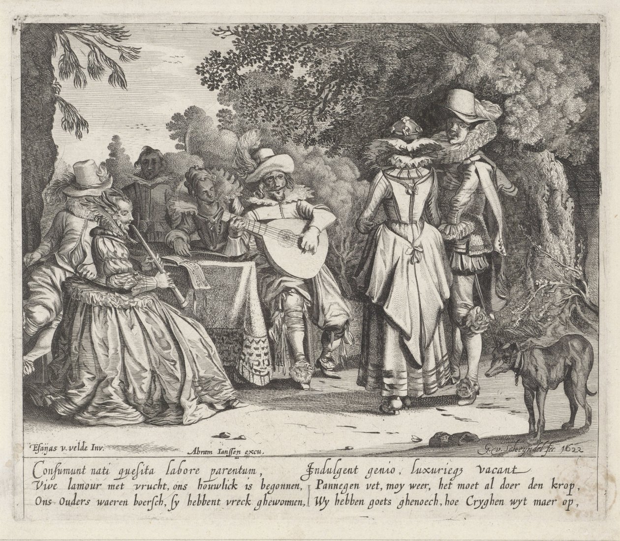 Muzsikáló elegáns társaság a szabadban alkotó: Gillis van Scheyndel (I)