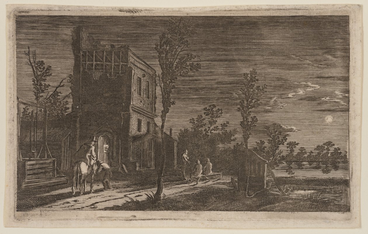 Figurák egy romos torony mellett: a Hat tájképből. alkotó: Gillis van Scheyndel