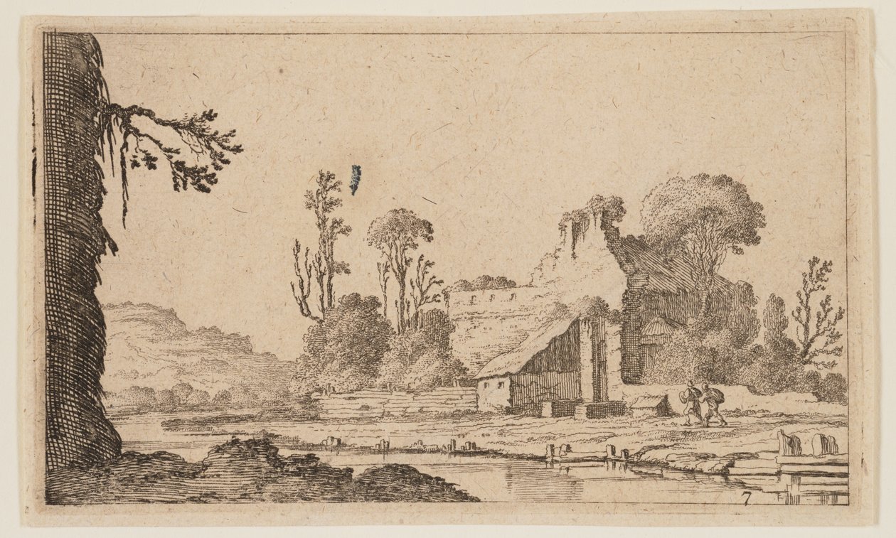 Romok átalakult egy farm egy folyón, a Tizenkét tájképek alkotó: Gillis van Scheyndel