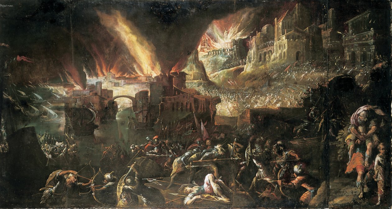 Aeneas megmenti az apját az égő Trójából alkotó: Gillis van Valckenborch