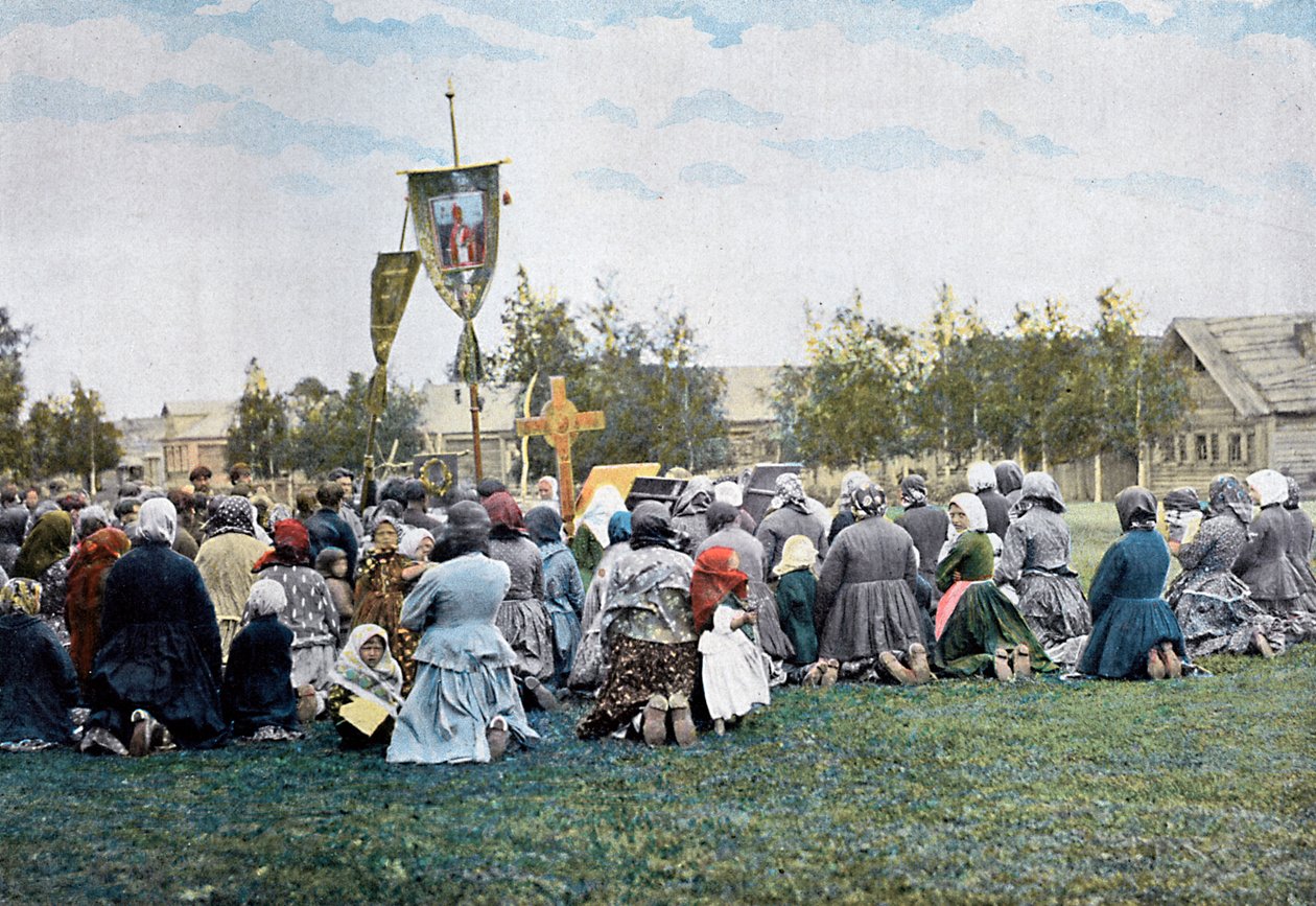 Vallási körmenet egy faluban, Oroszország, 1890 alkotó: Gillot