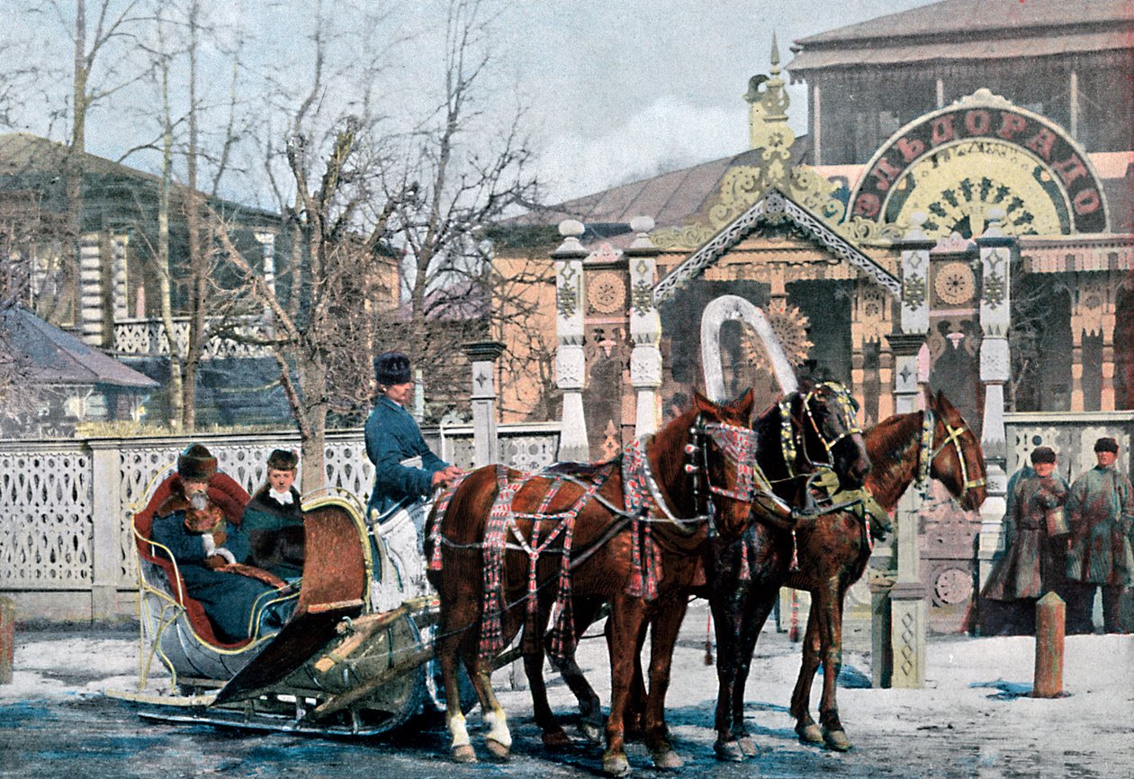 Trojka szán Moszkvában, Oroszországban, 1890 alkotó: Gillot