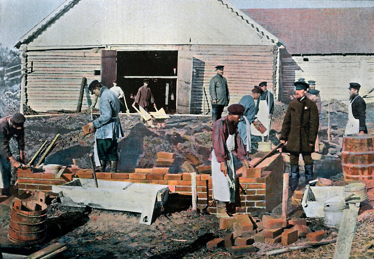 Építők Moszkván kívül, Oroszország, c1890 alkotó: Gillot