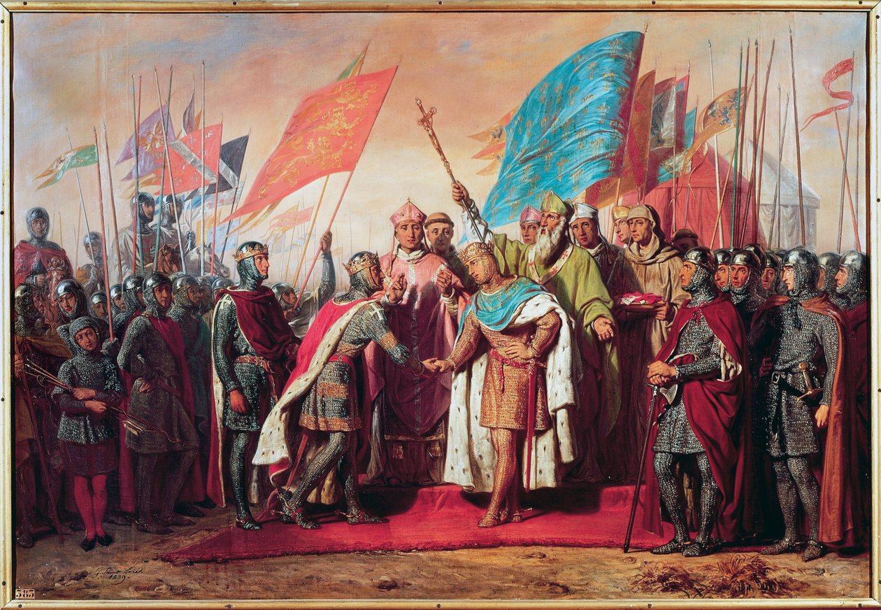 Harmadik keresztes hadjárat (1189-1192): Találkozó és kézfogás Fülöp Ágoston (II. Fülöp francia király) között. alkotó: Gillot Saint Evre
