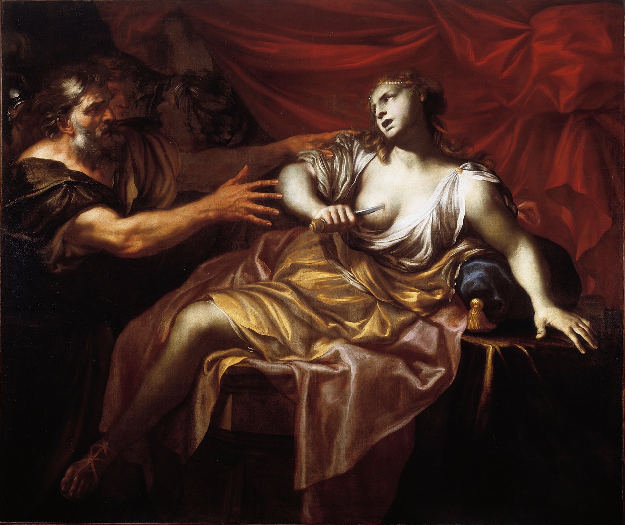 Lucretia öngyilkossága (olaj, vászon) alkotó: Gio Raffaele Badaracco
