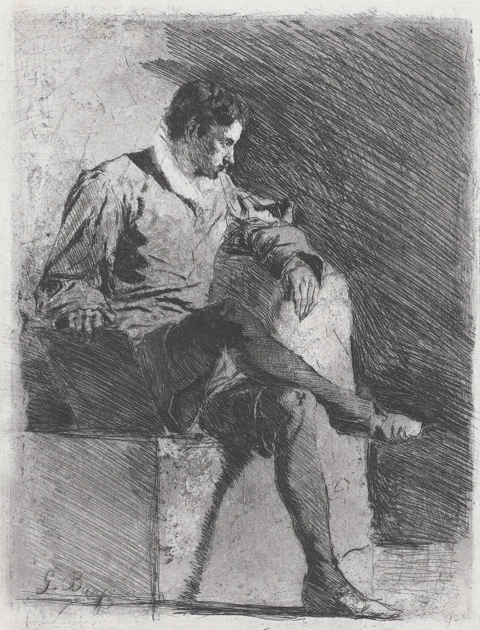 Ülő férfi tizenhatodik századi jelmezben, c. 1878. alkotó: Gioacchino Banfi