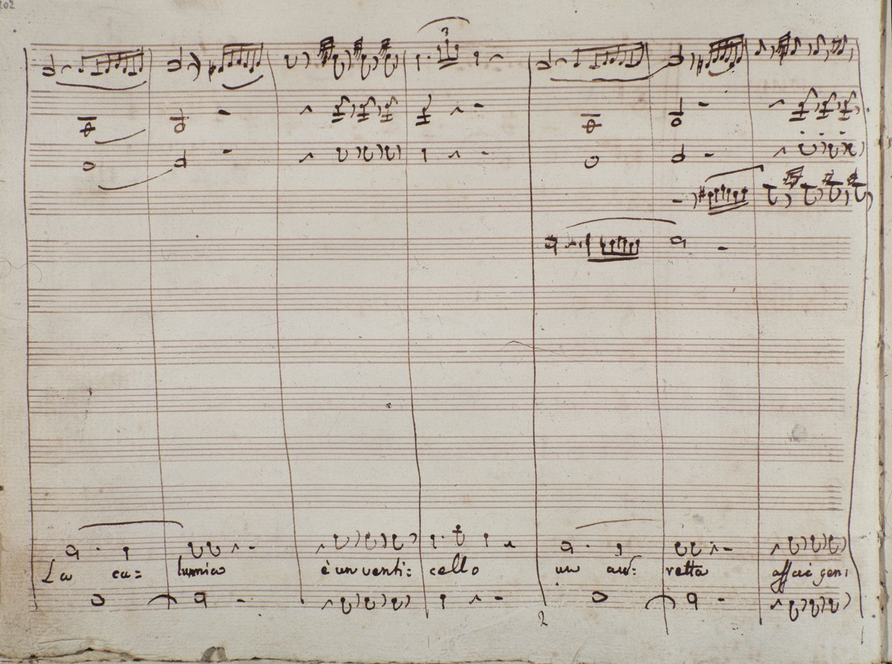 Zenei kotta a La calunnia e un venticello áriához, A sevillai borbélyban (tinta papíron) alkotó: Gioachino Rossini