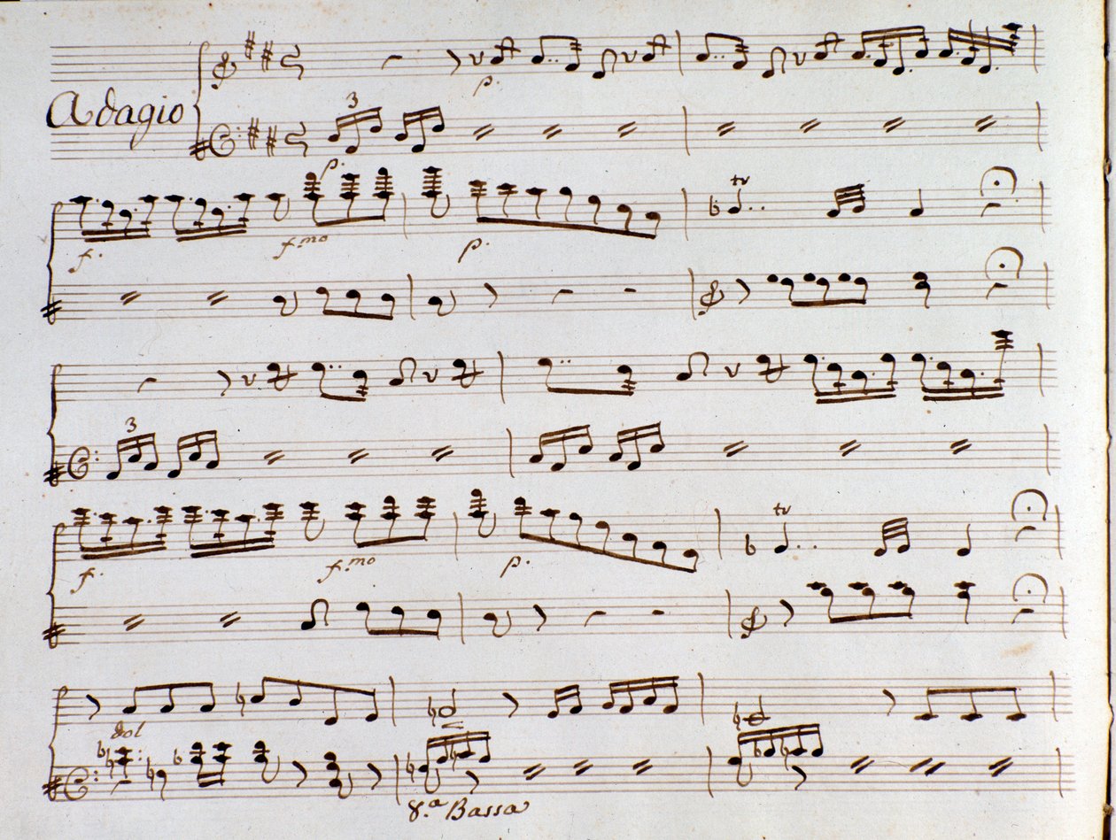 Gioacchino Rossini A török Olaszországban című szimfóniájának partitúrájának oldala alkotó: Gioachino Rossini