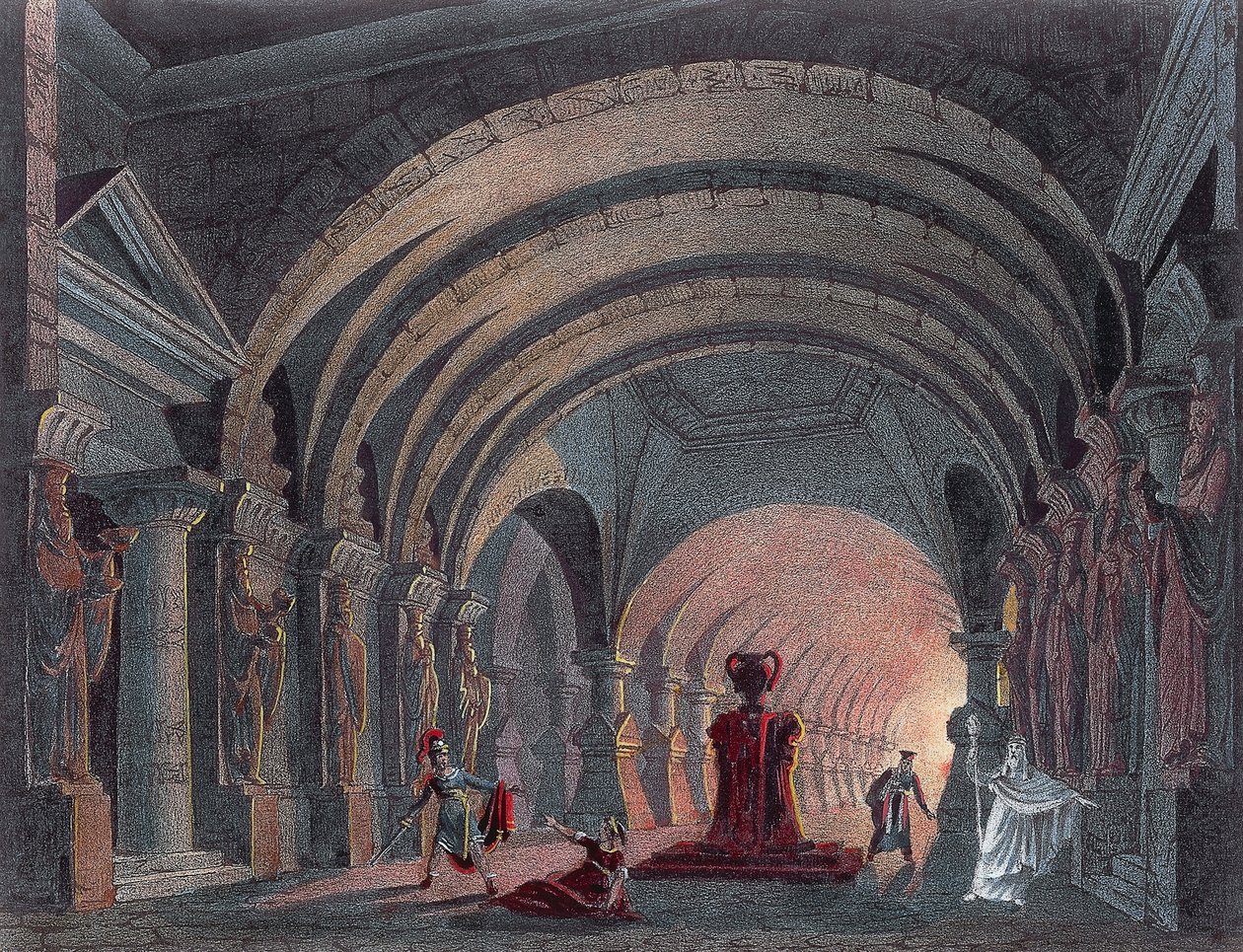 Gioacchino Rossini (1792-1868) szcenográfiája a Szemiramid IV. felvonásához, metszet alkotó: Gioachino Rossini