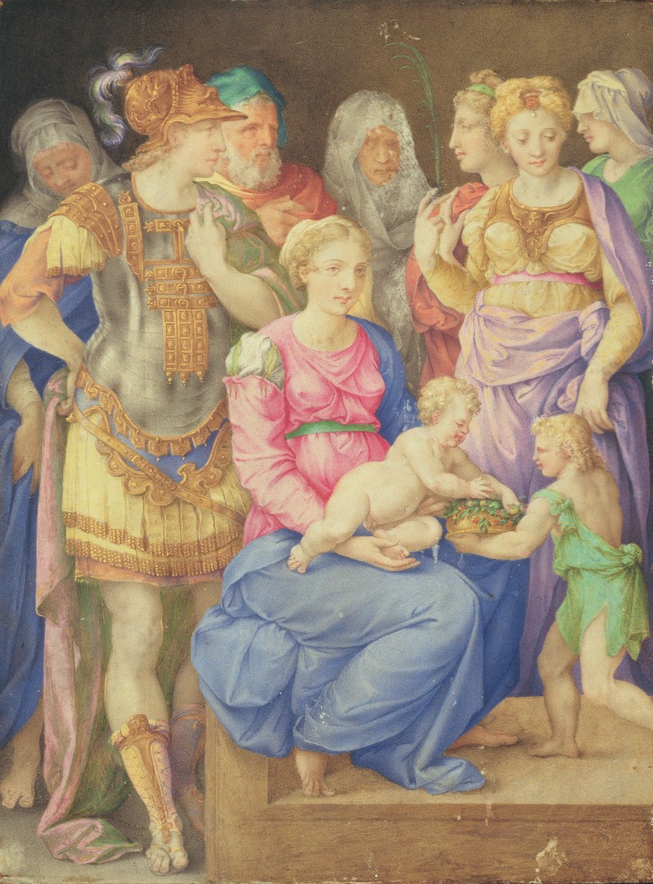 A Szűz és a Gyermek, Keresztelő Szent János és hét személy, 1553 körül alkotó: Giorgio Giulio Clovio