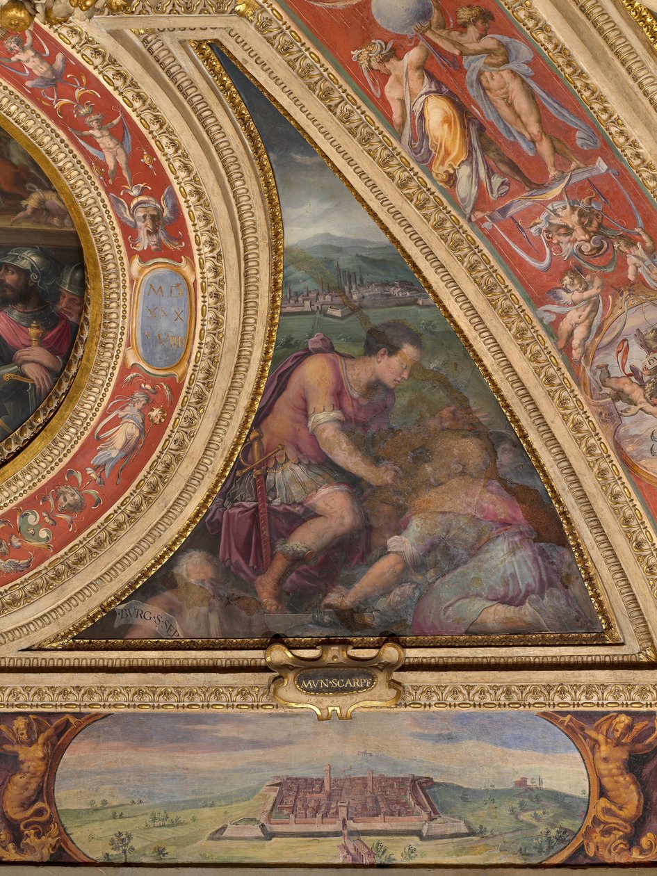 Borgo San Sepolcro allegóriája; alul a Scarperia látképe alkotó: Giorgio Vasari