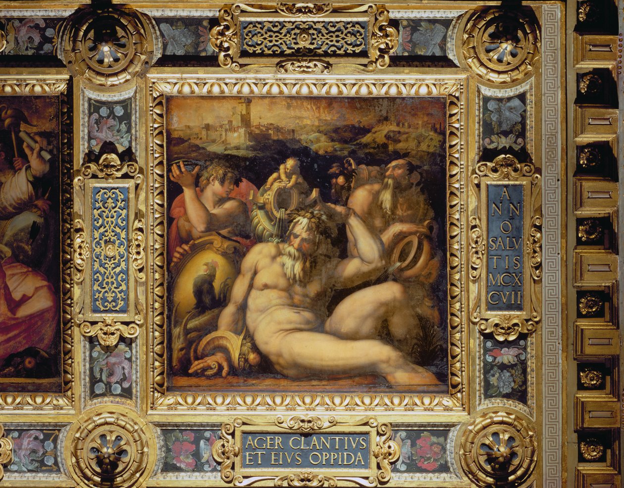 A Chianti régió allegóriája a Salone dei Cinquecento mennyezetéről, 1565 (panel) alkotó: Giorgio Vasari