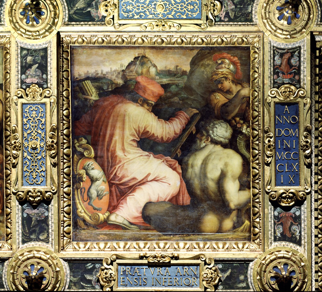 San Miniato városának és Alsó-Valdarnonak allegóriája a Salone dei Cinquecento mennyezetéről, 1565 (panel) alkotó: Giorgio Vasari