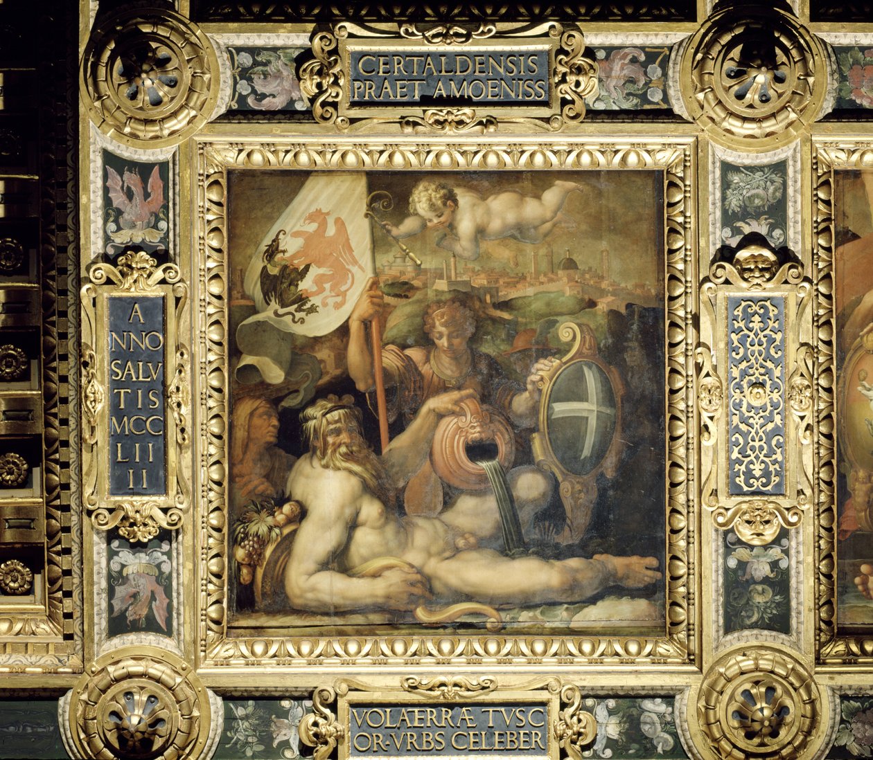 Volterra városának allegóriája a Salone dei Cinquecento mennyezetéről, 1565 (panel) alkotó: Giorgio Vasari
