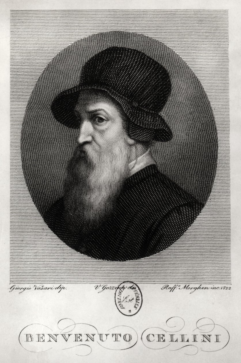 Benvenuto Cellini (1500-71) portréja, Rafaello Morghen (1758-1833) metszete, 1822 alkotó: Giorgio Vasari