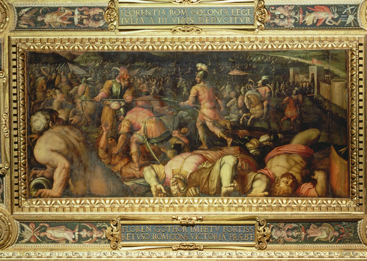 Radagasio veresége a Salone dei Cinquecento mennyezetéről, 1565 (panel) alkotó: Giorgio Vasari