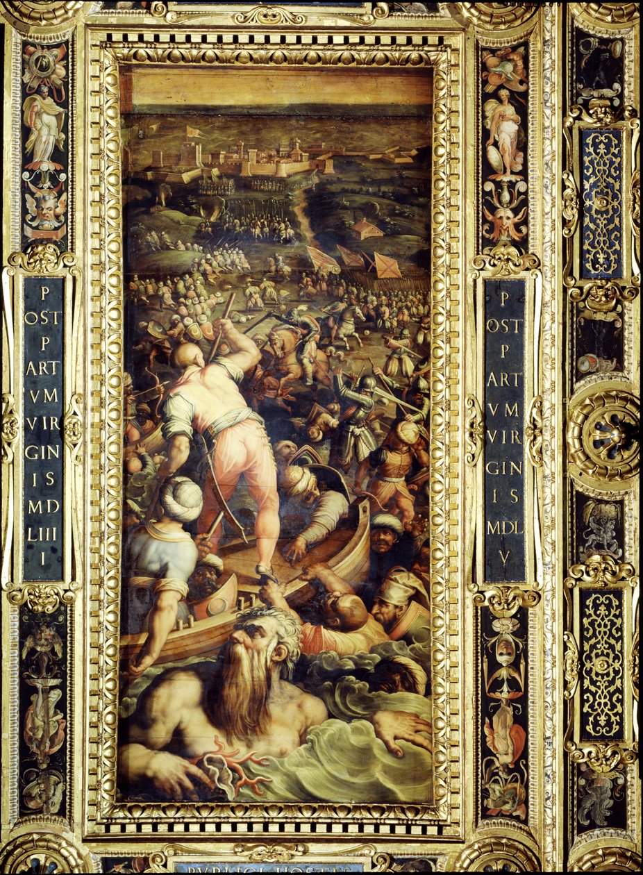 A törökök veresége Piombinóban a Salone dei Cinquecento mennyezetéről, 1565 (panel) alkotó: Giorgio Vasari