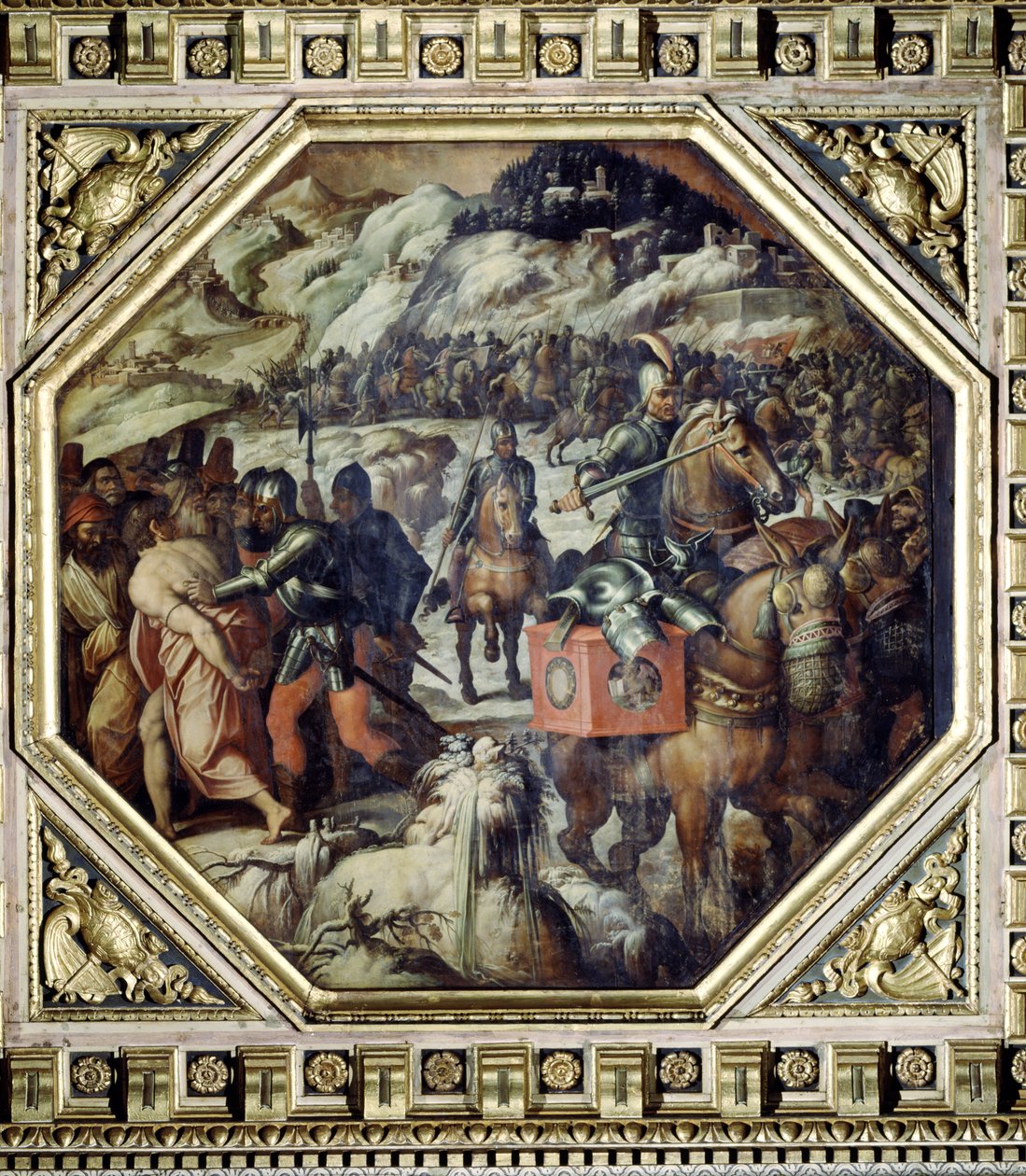 A velenceiek veresége a Casentinóban a Salone dei Cinquecento mennyezetéről, 1565 (panel) alkotó: Giorgio Vasari