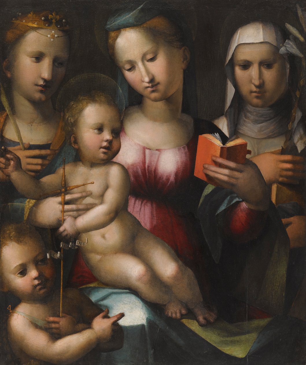 A Madonna és gyermeke, Szent Anna, Katalin és A csecsemő Keresztelő János szereplésével alkotó: Giorgio di Giovanni