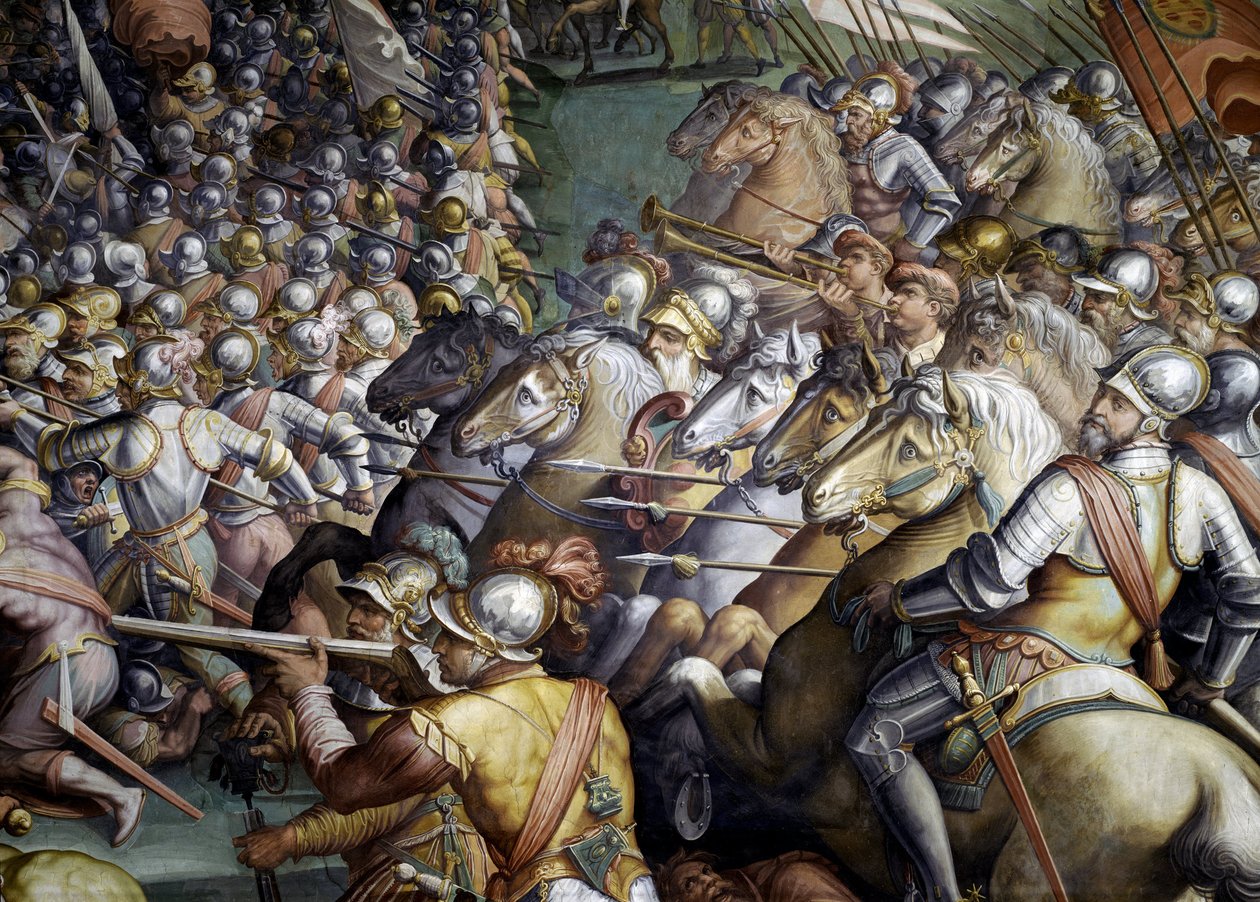 Scannagallo-i csata Valdichianában (Val di Chiana). Részlet. Giorgio Vasari és műterme (1511-1574) freskója. Palazzo Vecchio (Salone dei Cinquecento) alkotó: Giorgio (and workshop) Vasari