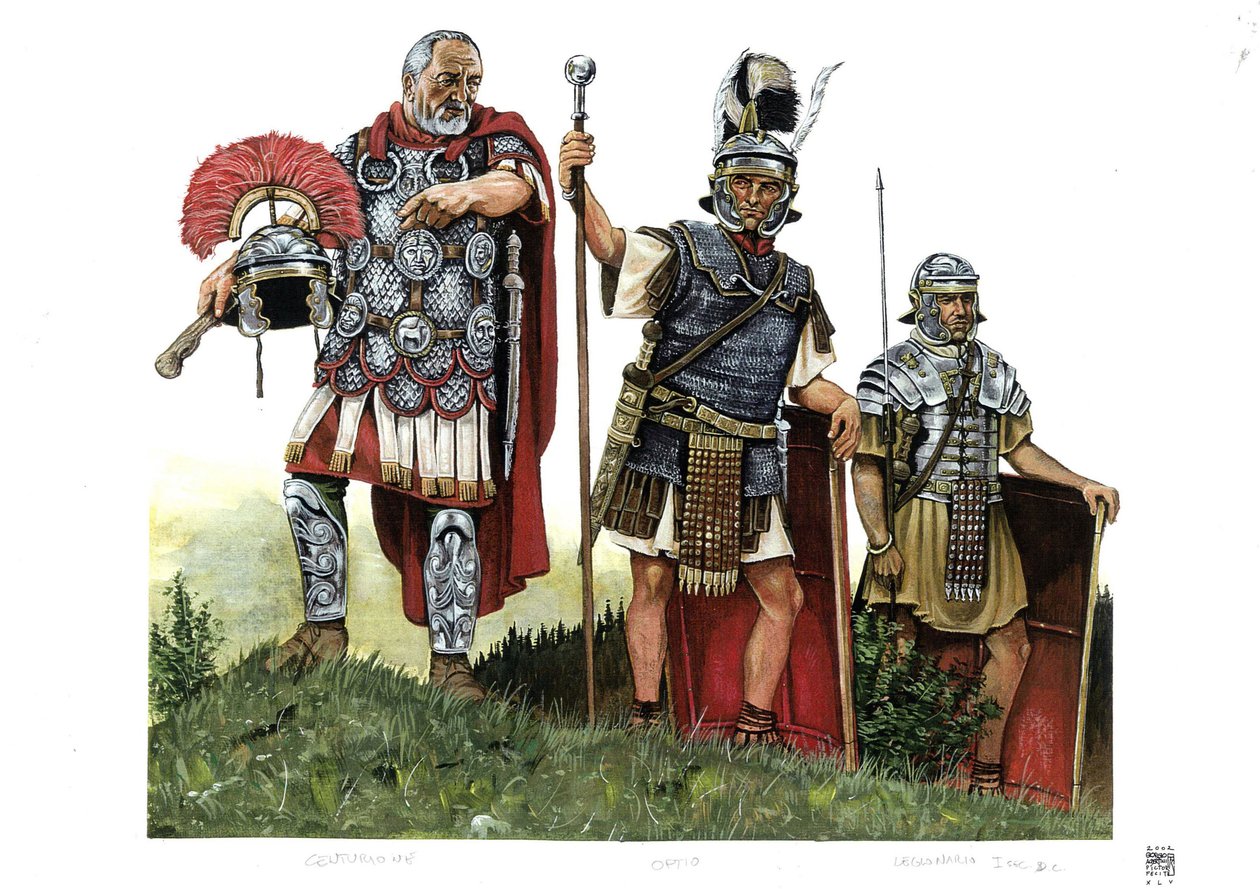 Az ókori Róma: centurio, optio (hírvivő a centuriók és decuriók között) és legionárius. 2. század alkotó: Giorgio Albertini